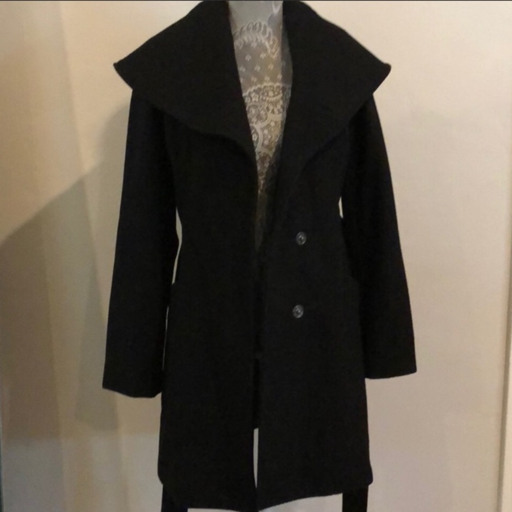 Black Shawl Collar Wrap Coat